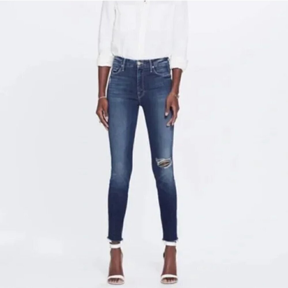 MOTHER Looker Ankle Fray Jeans in Partner in Crime Dark Wash, Size 26